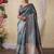 grey kantha work silk cotton tussar saree