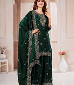 Women embroidered green kurta with palazzo & dupatta set