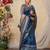 blue kantha work silk cotton tussar saree