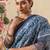 blue kantha work silk cotton tussar saree