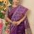 purple geometric printed kantha work silk cotton saree