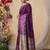 purple geometric printed kantha work silk cotton saree