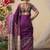 purple geometric printed kantha work silk cotton saree