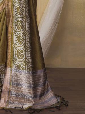 olive kantha work woven design tussar saree 5