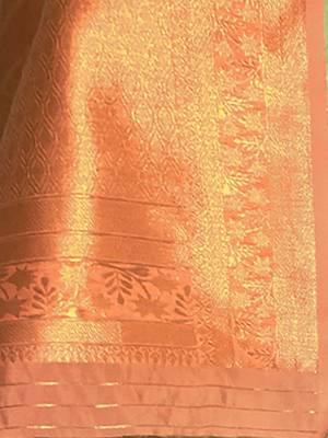 sea_green sea green peach coloured woven design zari poly linen banarasi saree 3