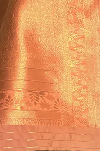 sea_green sea green peach coloured woven design zari poly linen banarasi saree