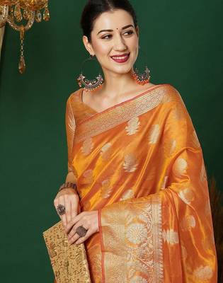 yellow woven design zari banarasi saree 1