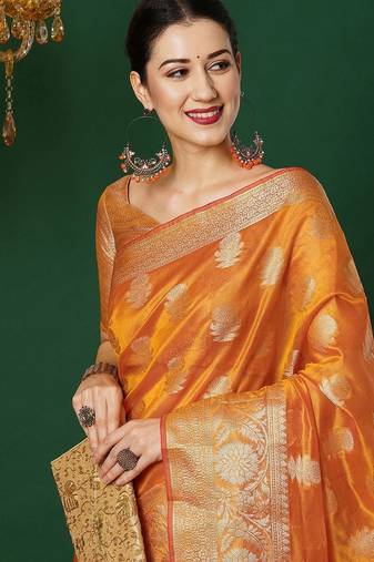 yellow woven design zari banarasi saree