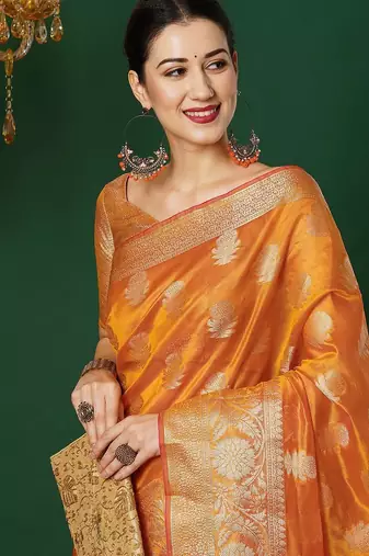 yellow woven design zari banarasi saree
