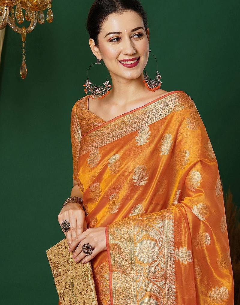 yellow woven design zari banarasi saree