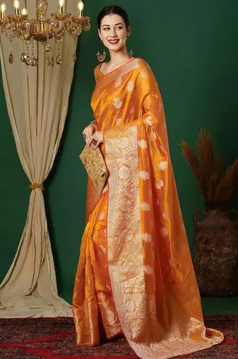 yellow woven design zari banarasi saree