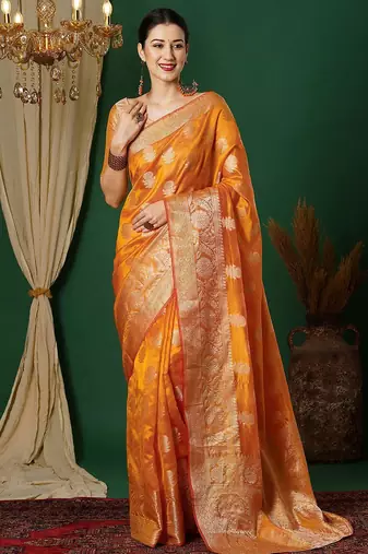 yellow woven design zari banarasi saree