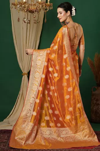 yellow woven design zari banarasi saree