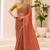 orange rust satin ethnic embellished festive wear matching blouse sarees