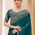 teal embellished sequinned satin designer saree