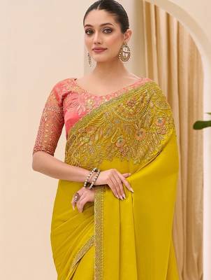 light_lime striped sequinned satin designer saree 3