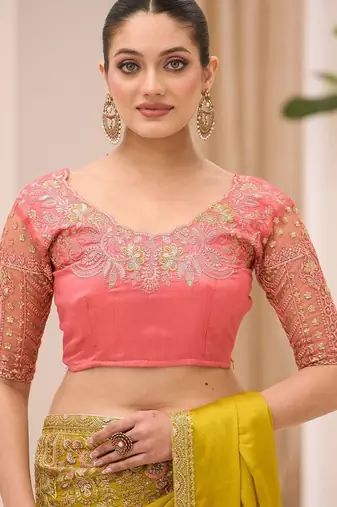 light_lime striped sequinned satin designer saree
