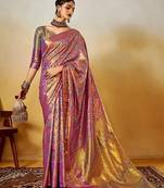 mauve ethnic motifs woven design zari dharmvaram saree with matching blouse