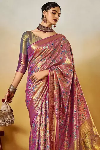 mauve ethnic motifs woven design zari dharmvaram saree with matching blouse