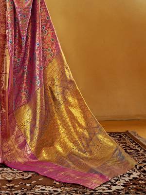 mauve ethnic motifs woven design zari dharmvaram saree with matching blouse 5
