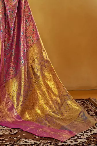 mauve ethnic motifs woven design zari dharmvaram saree with matching blouse