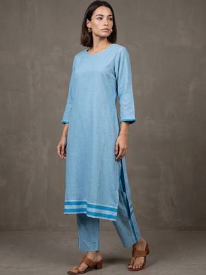 women regular cotton kurta with trousers 1