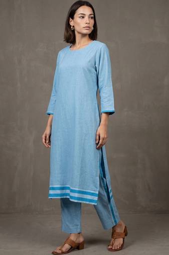 women regular cotton kurta with trousers