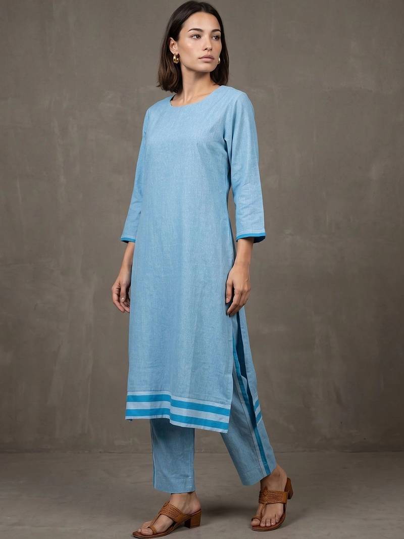 women regular cotton kurta with trousers