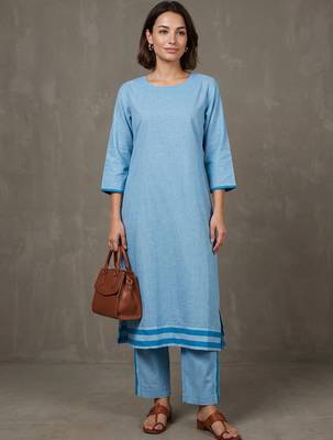 women regular cotton kurta with trousers 4