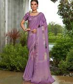 purple abstract printed sequinned pure georgette saree