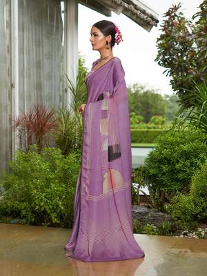 purple abstract printed sequinned pure georgette saree 2
