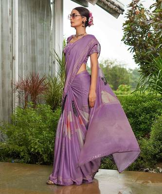 purple abstract printed sequinned pure georgette saree 4