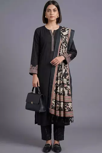 women ethnic motifs embroidered regular thread work kurta with trousers & with dupatta