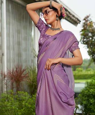 purple abstract printed sequinned pure georgette saree 5