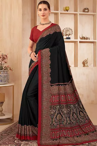 black paisley silk blend jamdani saree