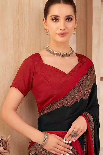 black paisley silk blend jamdani saree