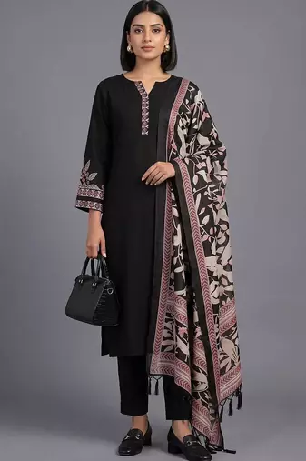 women ethnic motifs embroidered regular thread work kurta with trousers & with dupatta