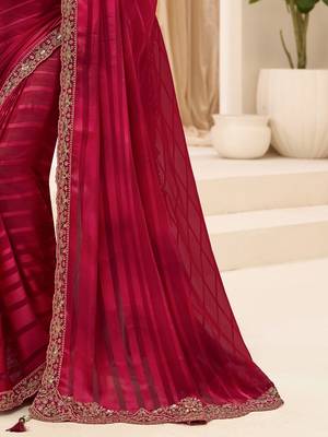 maroon maroon satin ethnic embellished festive wear matching blouse sarees 5
