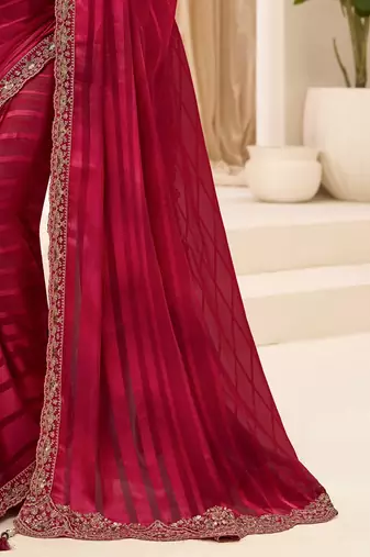 maroon maroon satin ethnic embellished festive wear matching blouse sarees
