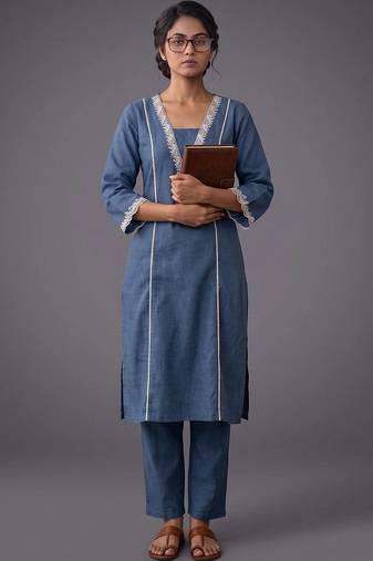 women regular thread work kurta with trousers
