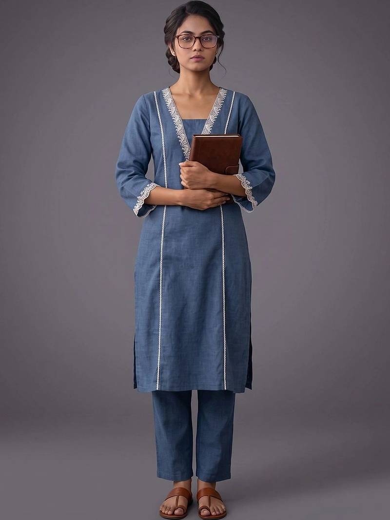 women regular thread work kurta with trousers