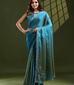 turquoise women embellished beads and stones designer saree