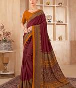 maroon floral silk blend jamdani saree