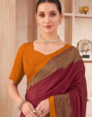 maroon floral silk blend jamdani saree 2