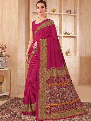 pink floral silk blend jamdani saree 1