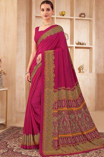pink floral silk blend jamdani saree