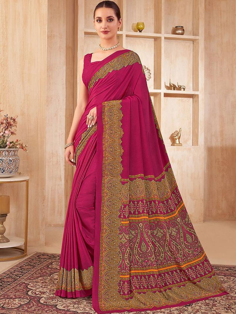 pink floral silk blend jamdani saree