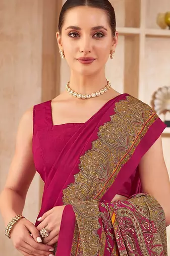 pink floral silk blend jamdani saree