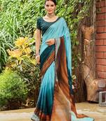 blue colourblocked sequinned saree