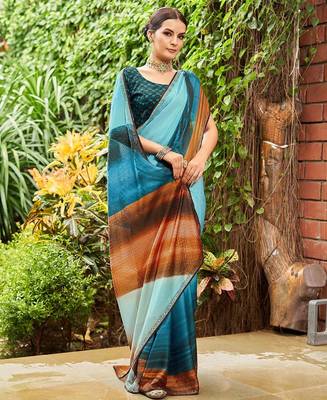 blue colourblocked sequinned saree 2